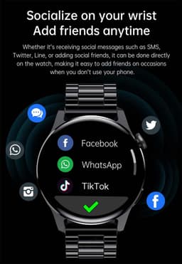 DrPhone ModelX5 - Metalen Smartwatch 46mm - A-GPS - Sport Mannen - Touchscreen - Berichten - Bluetooth Bellen + Extra Siliconen Band - Zwart — thumbnail 18