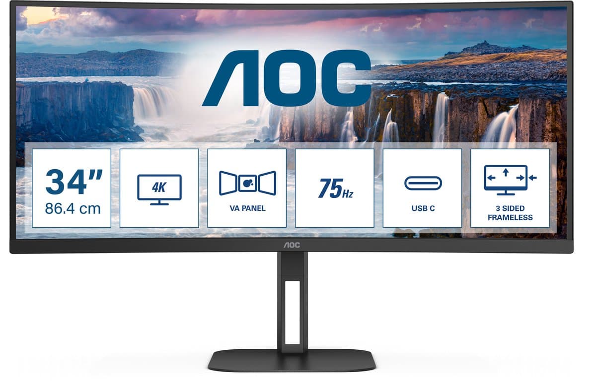 AOC V5 CU34V5C - QHD Curved Ultrawide Monitor - USB-C - 65w - 100hz - 34 inch — afbeelding 1