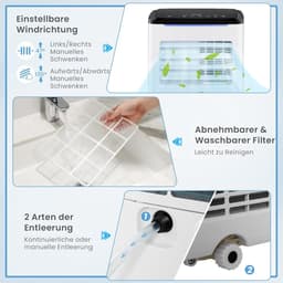 COSTWAY 9000 BTU mobiele airconditioner met luchtafvoerslang, 4 in 1 airconditioner met koeling, ventilator, verwarming & ontvochtiger, koeleenheid met slaapstand, 24 uur timer, afstandsbediening [energieklasse A]. — thumbnail 7