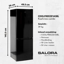 Salora COOLFREEZE143BL - Koelvriescombinatie - Koelkast - Vrijstaand - Zwart - Koelkasten vrijstaand — thumbnail 3