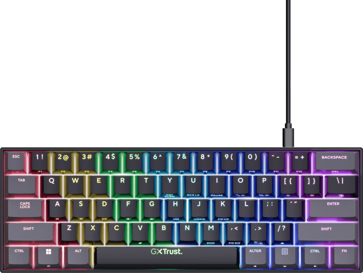 Trust GXT 867 Acira - Mechanisch Gaming toetsenbord - Mini - 60% - RGB Verlichting - PC/PS5 - Red Switches - Zwart — afbeelding 1