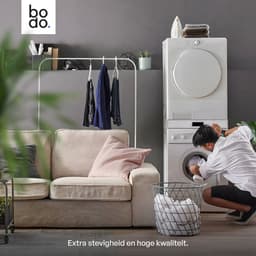 Bodo® - Stapelkit & Anti trillingsmat voor Wasmachine en Droger - Tussenstuk met Uitschuifbare Opberglade - Wit — thumbnail 15