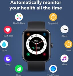 Smartwatch Dames Heren en Kinderen - Watch geschikt voor Android/ iOs - Zwart — thumbnail 7