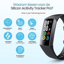 Siltcon® Activity Tracker Pro – Stappenteller Horloge - Hartslagmeter – Bloeddrukmeter - Slaapmonitor - Saturatiemeter – Sporthorloge – Smartwatch Dames, Heren & Kinderen - Universeel - RVS - Elke pols - Incl. 2 Bandjes — thumbnail 2