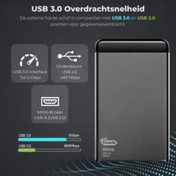 MrGoods Externe Harde Schijf 500GB – USB 3.0 – 2.5 inch HDD – Metaal/Kunststof Behuizing – Zwart — thumbnail 8
