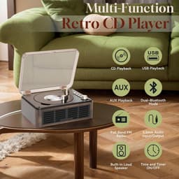 Retro CD Speler - Bluetooth Speaker - Meerdere afspeelmodi - Met Draadloze Verbinding & Afstandsbediening - Bruin - AUX & FM Radio - Voor Huis & Slaapkamer — thumbnail 11