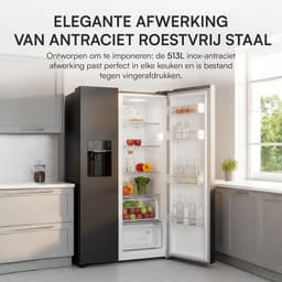 Heinner HSBS-HM513NFIMDXE++ Amerikaanse Side-by-Side Koelkast – 513 L – No Frost – Water- en ijsdispenser – ECO-functie – Inox Antraciet – 5 Jaar Garantie — thumbnail 5