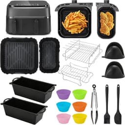 Heteluchtfriteuse accessoires geschikt Voor Philips Dual Basket Airfryer 3000-serie 6L/3L - 22 stuks Airfryer siliconen vorm accessoireset - grillrooster, cake broodvorm geschikt voor Philips Airfryer Dual Basket 3000 Series NA350 — thumbnail 1