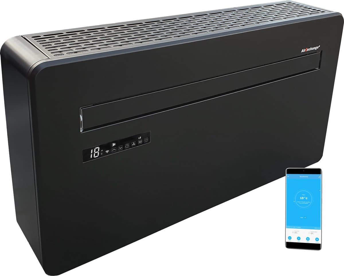 AirExchange Elements 12-R Monoblock Warmtepomp Airconditioning Zwart | Energiezuinig koelen, verwarmen, ontvochtigen en reinigen | Zonder Buitenunit | 80m² (12.000btu) — afbeelding 1