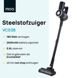 MOA Steelstofzuiger Draadloos - Zonder Zak - Op Accu - 2-in-1 - 180W - Vacuum Cleaner - Zwart - Draadloze stofzuiger — thumbnail 2