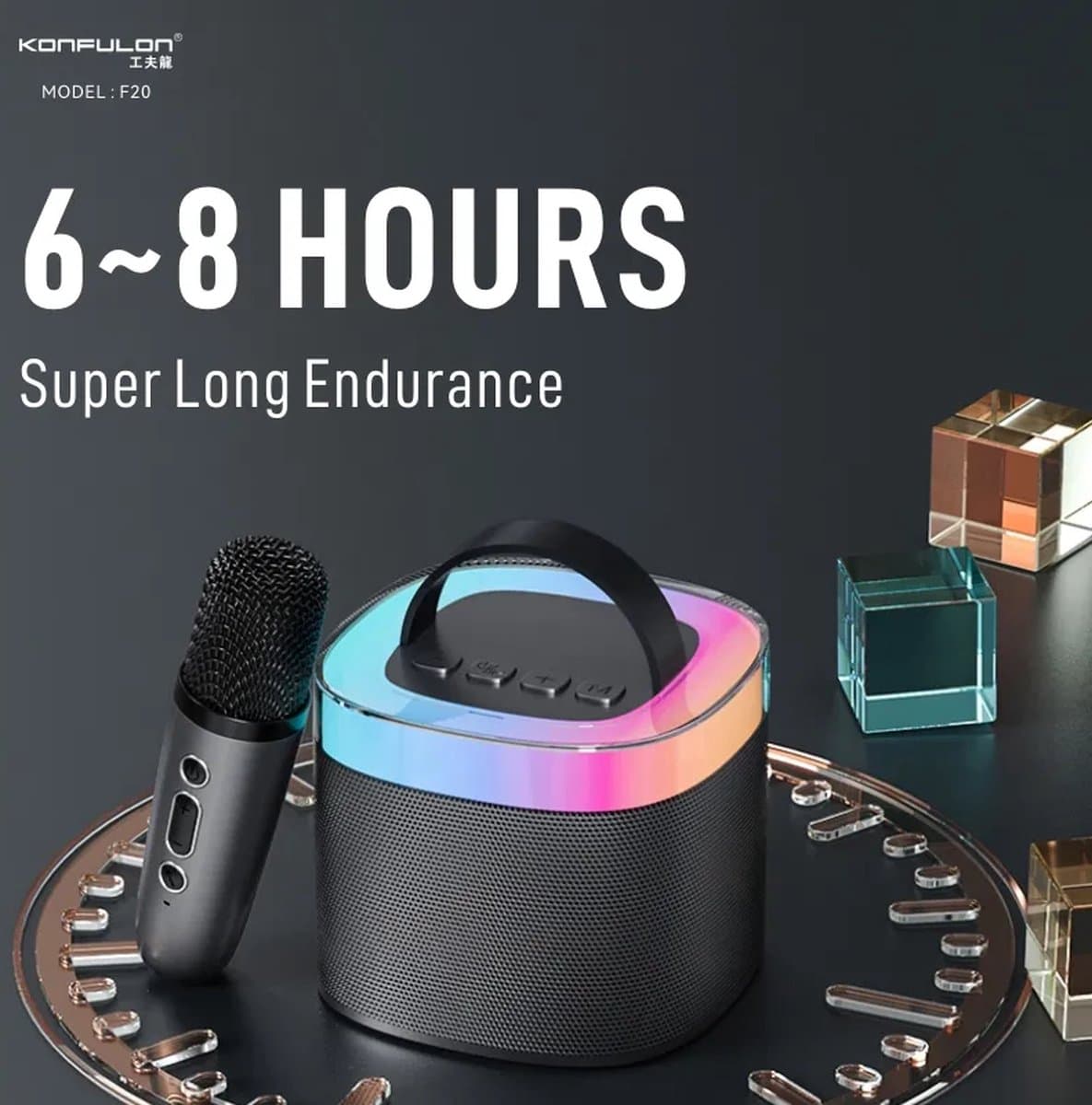Viatel Creatieve Rgb Kleurrijke Verlichting Mini Karaoke Draagbare Draadloze Bluetooth Speaker Met Microfoon Outdoor Stereo Subwoofer — afbeelding 1