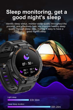 Knobbout 1.52" (3.8cm) Schokbestendig Sport Smartwatch - Zijwaartse LED-verlichting-Bloeddrukmeting, hartslag monitoring en bloedzuurstof (SpO₂)-controle- Bluetooth belfunctie - Sedentaire herinnering-Sedentaire herinnering-Zwart stall+ siliconenband — thumbnail 8