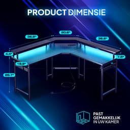 Lugia Hoekbureau - Gaming Bureau - L-Vormig 130cm x 78cm x 48cm - Bureau - Led Verlichtingen - Krasbestendig - Monitor Stand - Stopcontact - Gaming Desk - Game Bureau — thumbnail 4