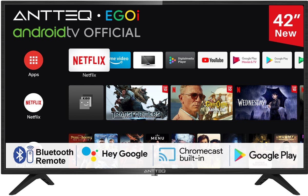 ANTTEQ AG42F3 – 42 Inch Smart TV (106 cm) – Full HD Android TV – Google Assistant – Bluetooth – Ingebouwde Chromecast — afbeelding 1