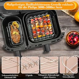 Airfryer accessoires voor Philips Dual Basket 3000/5000 Serie – 28 delig – geschikt voor 3L & 6L – BPA-vrij siliconen – 304 roestvrij staal – grillrek – spiezen – vaatwasserbestendig – inclusief muffinvormpjes — thumbnail 6