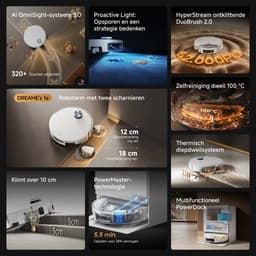 Dreame Robotstofzuiger X60 Pro Ultra Complete Wit | 42.000 Pa | Uitschuifbare arm tot 18 cm | Zelfreinigende dweil | Automatisch legen & bijvullen | Hoeken & muurranden | Huisdieren | AI navigatie | Obstakelherkenning | Allergie | Anti-klit | — thumbnail 9