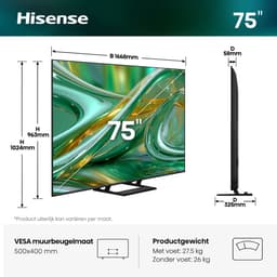 Hisense 75E8S SmartTV - 75 inch - 4K Hi-QLED MiniLED - 2026 - 600 nits - Native 144Hz Game Mode - Built-in Subwoofer - Hi-View AI Engine - Hi-QLED Colour - Dolby Vision Atmos — thumbnail 8