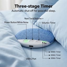 Ultradunne Bluetooth-kussenspeaker – Mini draagbare speaker voor onder het kussen – Draadloos slaapapparaat met witte ruis en timer – Met beengeleiding – Geschikt voor zijslapers – Biedt intieme stereo voor volwassenen en kinderen – Blauw — thumbnail 2