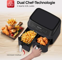 Turbotronic DAF5 Dubbele Airfryer XXL DualChef - 9L - Heteluchtfriteuse - Dubbele Mand - 2 x 4.5L - 50ºC tot 200ºC - 12 Kookprogramma's - Zwart — thumbnail 6