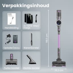 Auronic Steelstofzuiger Draadloos 350W - Draadloze Stofzuiger - HEPA Filter - Zelfstaand - Op Accu - Zonder Zak - Kruimeldief - Vacuum Cleaner - Grijs/Paars — thumbnail 8