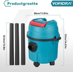 Yofidra Stofzuiger - Draadloze stofzuiger - 35Kpa - 800W - 10 l inhoud - met 2x Accu’s - Accu Steelstofzuiger - voor Tapijt, Dierenharen en Harde Vloeren — thumbnail 8
