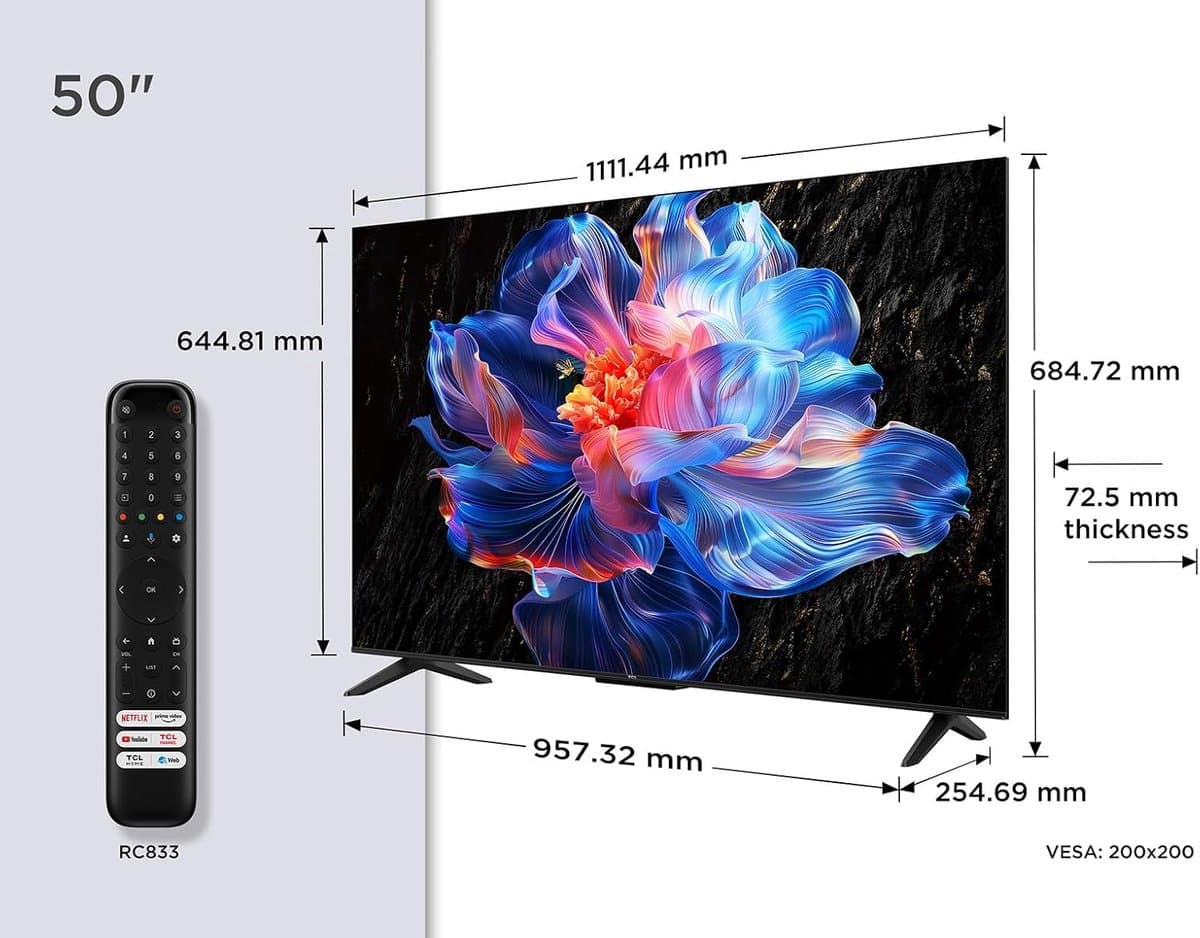 4K Smart TV 50 inch Direct LED Google TV HDR10+ Dolby Audio HDMI 2.1 Game Mode – 111,1 x 68,4 x 25,7 cm – Pauwhome Vision Pro V6C — afbeelding 1