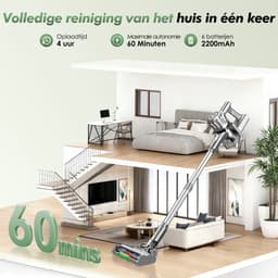 Fukstern Steelstofzuiger Draadloos - 38KPa krachtige zuigkracht - Tot 60 Min Accuduur - 4-voudig HEPA-Filtersysteem - 1,6L Stofreservoir - Anti-Klit Vloerborstel draadloze steelstofzuiger - zilverkleurig — thumbnail 3