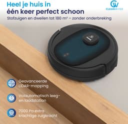 CleanWise Hans Robotstofzuiger met Dweilfunctie & Automatisch Leegstation – 90 dagen handsfree – Nederlands Product – Dweilrobot – LiDAR Navigatie – 7000 Pa – HEPA 14 Filter – Tapijtherkenning – No-Go Zones – Voor Huisdierharen — thumbnail 3