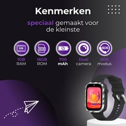CosmoToys® Smartwatch Kinderen - Incl. Simkaart - 4G - GPS Horloge - Kinder Smartwatch - Tracker - Android - Kinderhorloge Jongen & Meisje - Videobellen - Camera - Zwart — thumbnail 3
