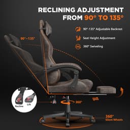 Soontrans-Gaming Stoel-Inklapbare Voetensteun-Gamestoel Verstelbaar Rugleuning-Ergonomische Gaming Chair-Bureaustoel-Max Draagvermogen 120 kg-PU Kunstleer Computerstoel Gaming Voor Volwassenen en Jongeren-Bruin — thumbnail 6
