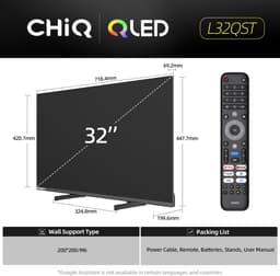 CHiQ L32QST - Smart TV 32 Inch - QLED - Full HD - Google TV - Randloos Metal Design - Dolby Audio - Nieuw — thumbnail 4