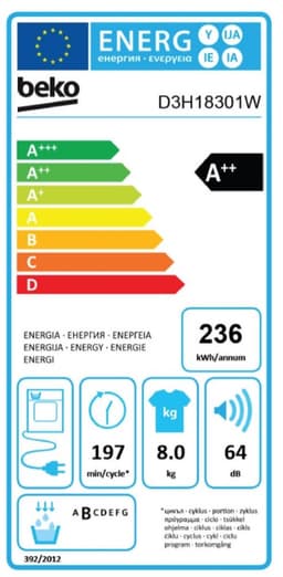 BEKO D3H18301W 8KG WARMTEPOMPDROGER — thumbnail 7