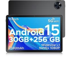 DOOGEE TAB U11 Pro - Tablet - Tablette - 30GB RAM + 256GB ROM(2TB/TF) - 8580 mAh - 11 Inch 1080P 90 Hz - Dubbele luidspreker - T7200 Octa Core - 13MP Camera - 5G WIFI - Face ID - 7.9 mm Metallic Body - Zwart
