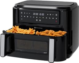 KitchenBrothers Dubbele Airfryer - PFAS-Vrij - 2400W - Dual Zone - 9L - Snackverdeler - Heteluchtfriteuse - Airfryer XXL - 10 Kookprogramma's - Zwart — thumbnail 11