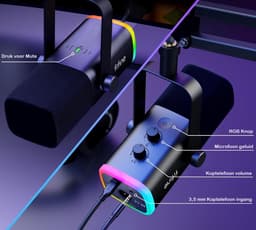 FIFINE - AM8T - USB / XLR Studio microfoon - PC-Gaming Met Flexibele Arm ( 66cm! ) - Geschikt voor PC/PS4/PS5 - RGB - Podcast - Gaming - Streaming - Zwart — thumbnail 6
