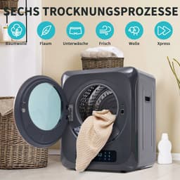 Re-purelife® Compacte Wasdroger met UV-Desinfectie - 6 Programma's - 3-4 kg Capaciteit - Geschikt voor Opbouw of Opstelling - Stille Werking & Helder LED-Display - Grijs — thumbnail 9