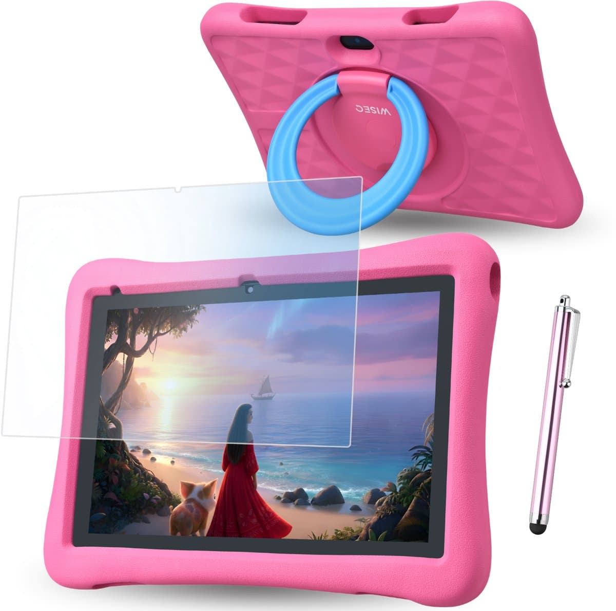 Kindertablet 10 inch – Tablet Kids – 96 GB - Tablet Kinderen – Kindertablet vanaf 3 jaar – 6000mAh - Ouderlijk Toezicht – Android 15 – Roze – 2026 Model - WiseQ — afbeelding 1
