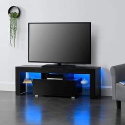Modern TV Meubel met LED Verlichting en Opbergruimte 130 cm Zwart — thumbnail 1