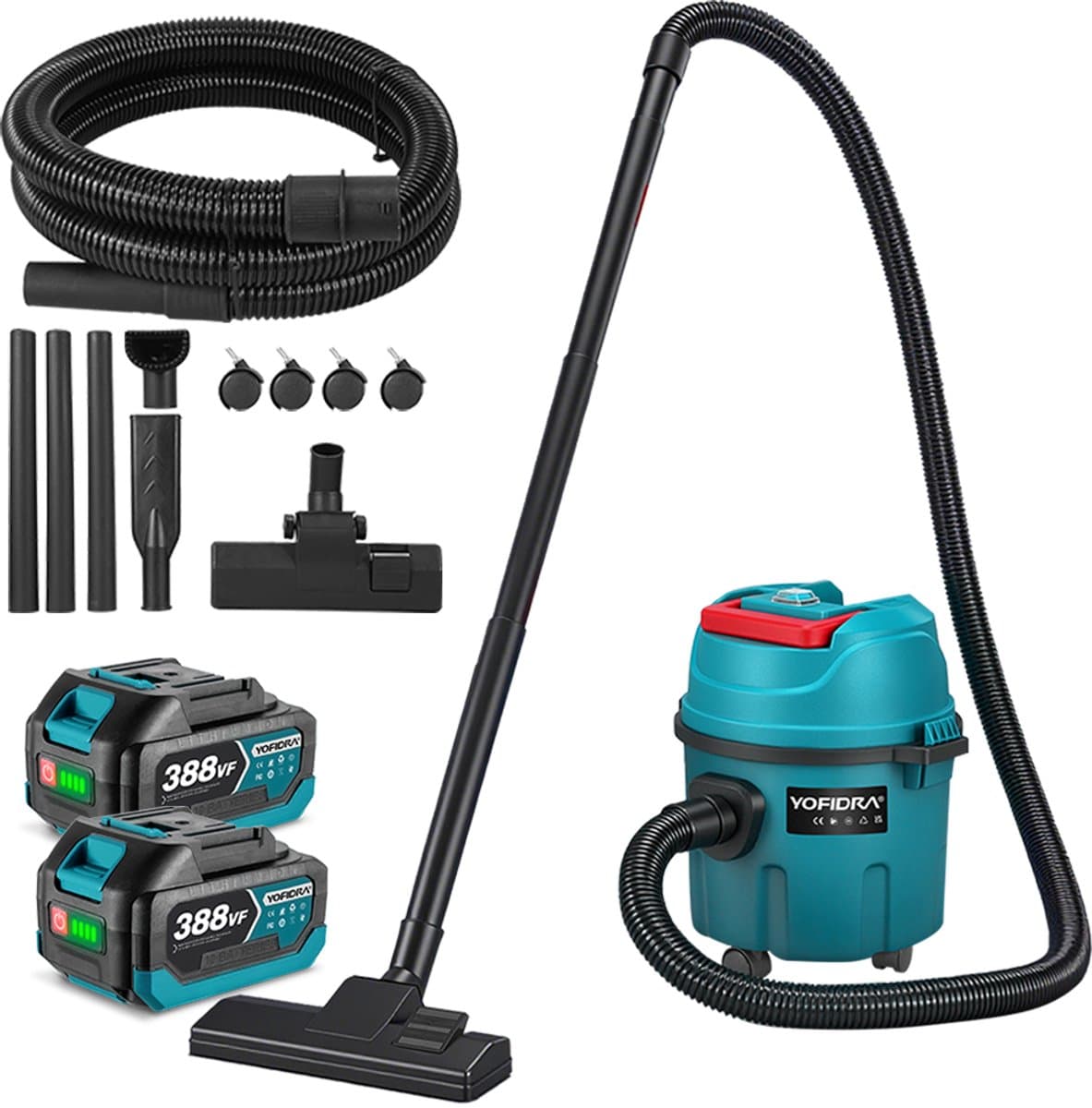 Yofidra Stofzuiger - Draadloze stofzuiger - 35Kpa - 800W - 10 l inhoud - met 2x Accu’s - Accu Steelstofzuiger - voor Tapijt, Dierenharen en Harde Vloeren — afbeelding 1