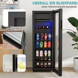 OKWISH Mini Koelkast – Stil En Energiezuinig – 128 L – Roestvrij Staal – Zwart – Met Vriesvak En Ledverlichting — thumbnail 5