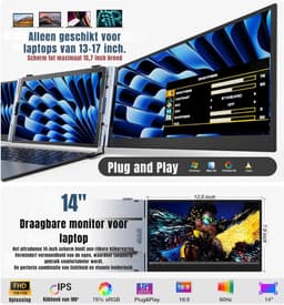 Aurixi® Professionele Portable Monitor Pro 2024 - Full HD - 13” / 17.4” Tri-Screen - Laptop Scherm Uitbreider - Inclusief Beschermhoes en Kabels - Blauw - 35cm x 21cm x 3cm — thumbnail 4