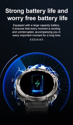 Knobbout 1.7" Outdoor Smartwatch – Digitale Kompas - LED & UV Licht -600mAh batterij - Bluetooth Bellen- IP68 Waterdicht -AI Spraakassistent - Gezondheid & Sportfuncties -Blauw Siliconen Band — thumbnail 11