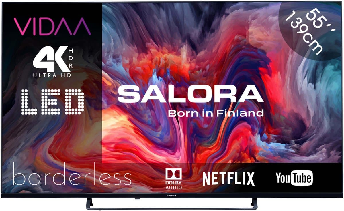Salora FOD55UV - Smart tv 55 inch - 4K TV - 55 inch tv - Smart TV - Borderless - Zwart - 2025 — afbeelding 1