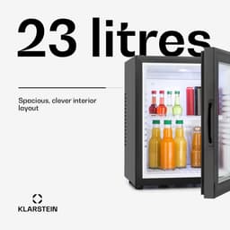 Klarstein Minibar Barmodel Koelkast - 24 Liter - glas - 0dB - Zwart - Minikoelkast - 5-15°C - voor Hotelkamer voor Kantoor - Stil Compact - Mini Fridge Kleine Koelkast Hotelkoelkast Drankkoeler Compact Koelkast — thumbnail 9