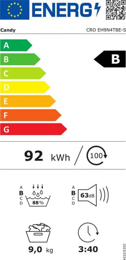 Candy CRO EH9N4TBE-S Wasdroger - 9kg - 15 programma’s - 2 korte programma's - EasyCase - Energieklasse B - 10 jaar garantie op onderdelen — thumbnail 2