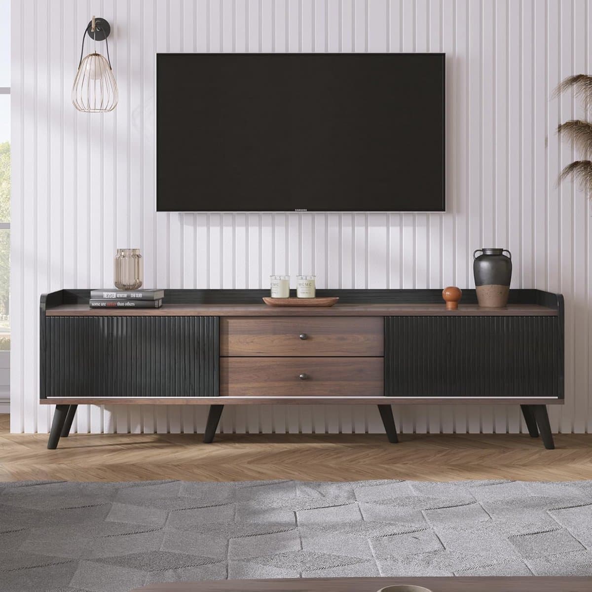 Stijlvolle TV-kast met Twee Lades en Schuifdeuren - Modern Design in Natuurlijk Hout — afbeelding 1