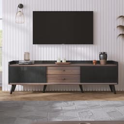 Stijlvolle TV-kast met Twee Lades en Schuifdeuren - Modern Design in Natuurlijk Hout — thumbnail 1