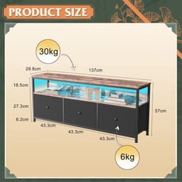 TV Meubel met LED Verlichting en 3 Lades - Industrieel Design - 137 cm Breed — thumbnail 3