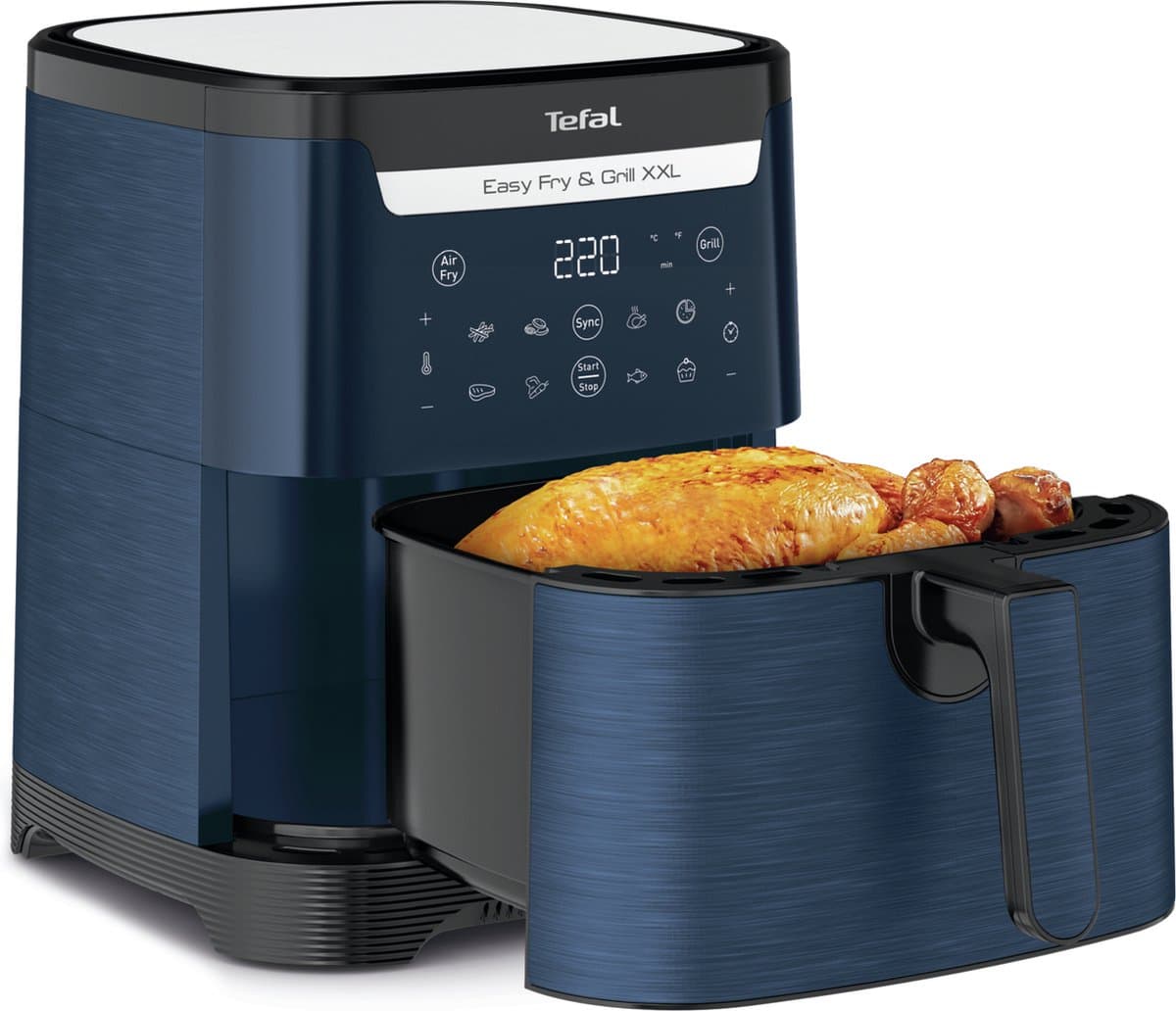 Tefal Easy Fry & Grill EY8014 XXL 6,5L - 2-in-1 Heteluchtfriteuse met Uitneembare Verdeler - Blauw Airfryer met 8 Automatische Kookprogramma's - Beste Grote Airfryer van Tefal - Digitaal Display - Extreem stil - Koken Zonder Olie - Anti Aanbaklaag — afbeelding 1