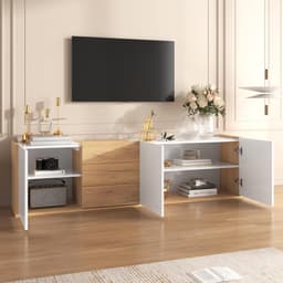 Tv-kast met opbergruimte - Tv-meubel dressoir - Woonkamer organiseren - Staand of wandmontage - 1715 cm breed - Wit en houtkleur — thumbnail 4
